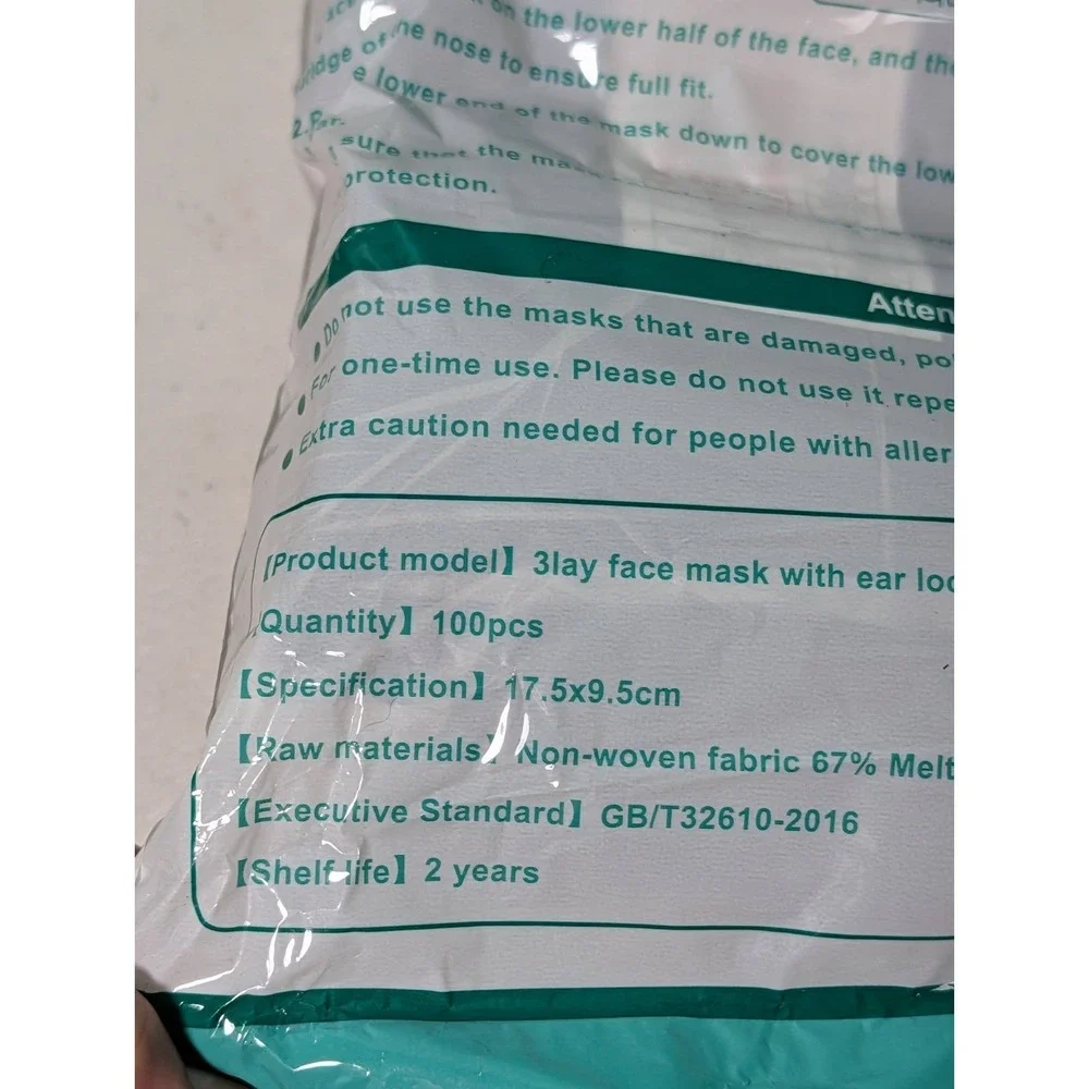 Disposable Non-Medicl Fask Mask 3 Layer Protection 100 Pcs New